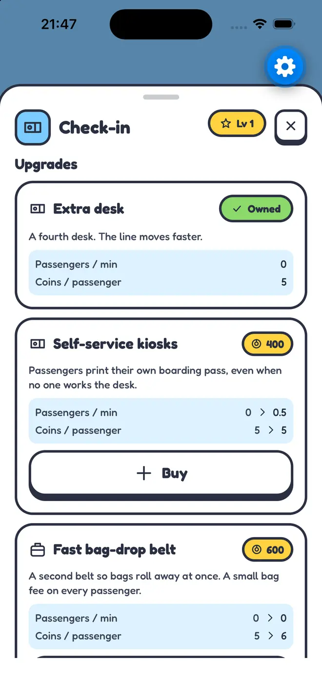 Upgrade cards for the check-in desk
