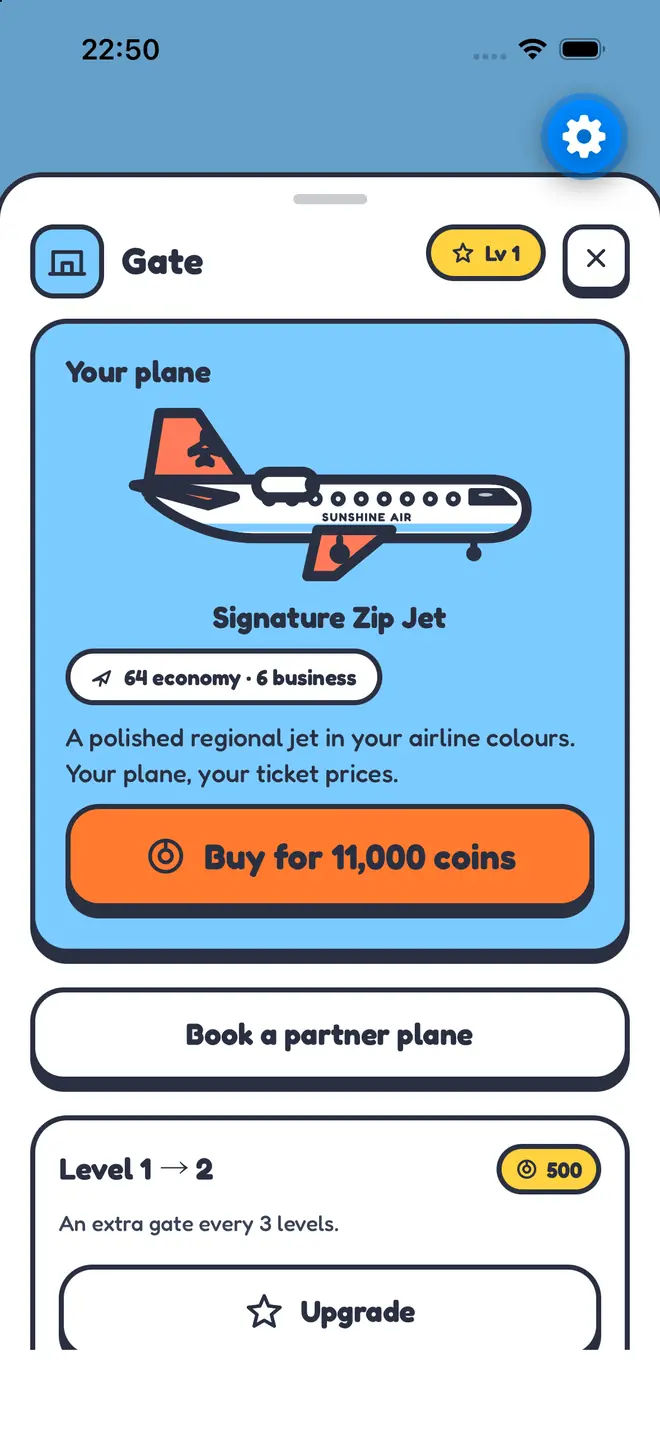The gate sheet offering a plane to buy