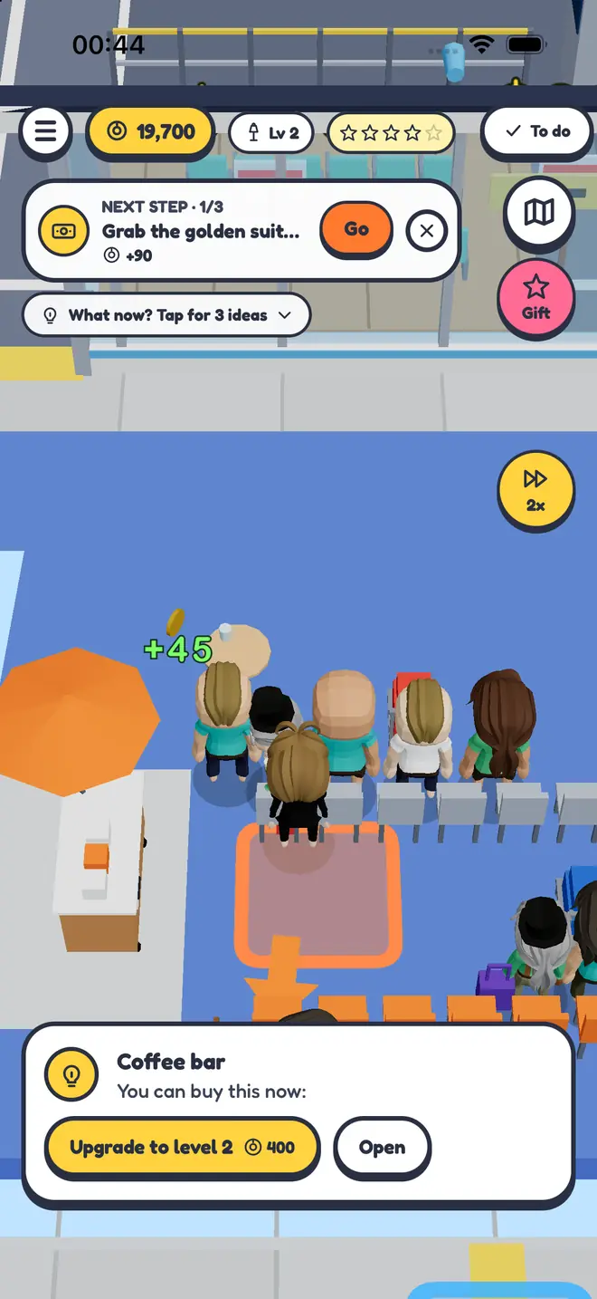 A coffee bar inside the terminal with passengers queuing